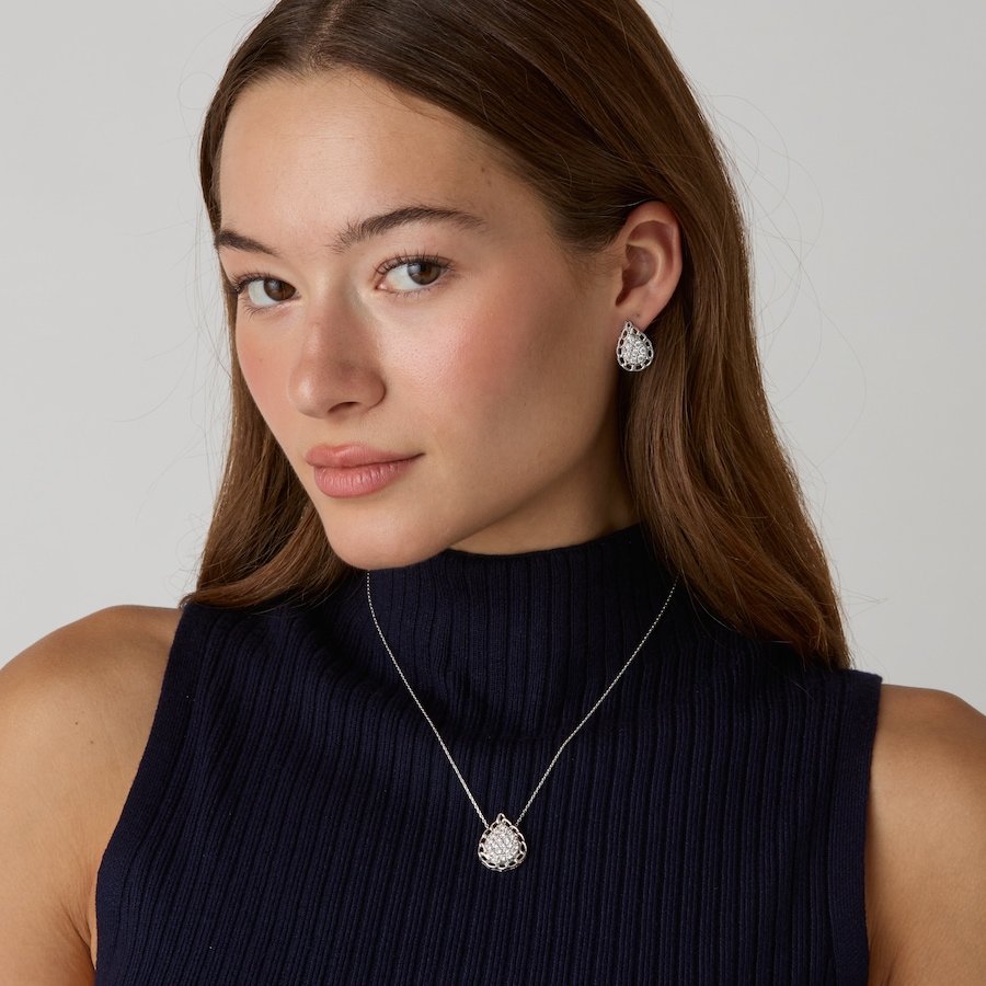 Image 130642_ALTMORE201.jpg, Product 130-642 / Price $599.99, EVERA Diamonds Sterling Silver Rhodium Plate 2.00ctw Pear Shape Diamond Pendant with Chain & Earring Set from Evera Diamonds on TSC.ca's Jewellery department