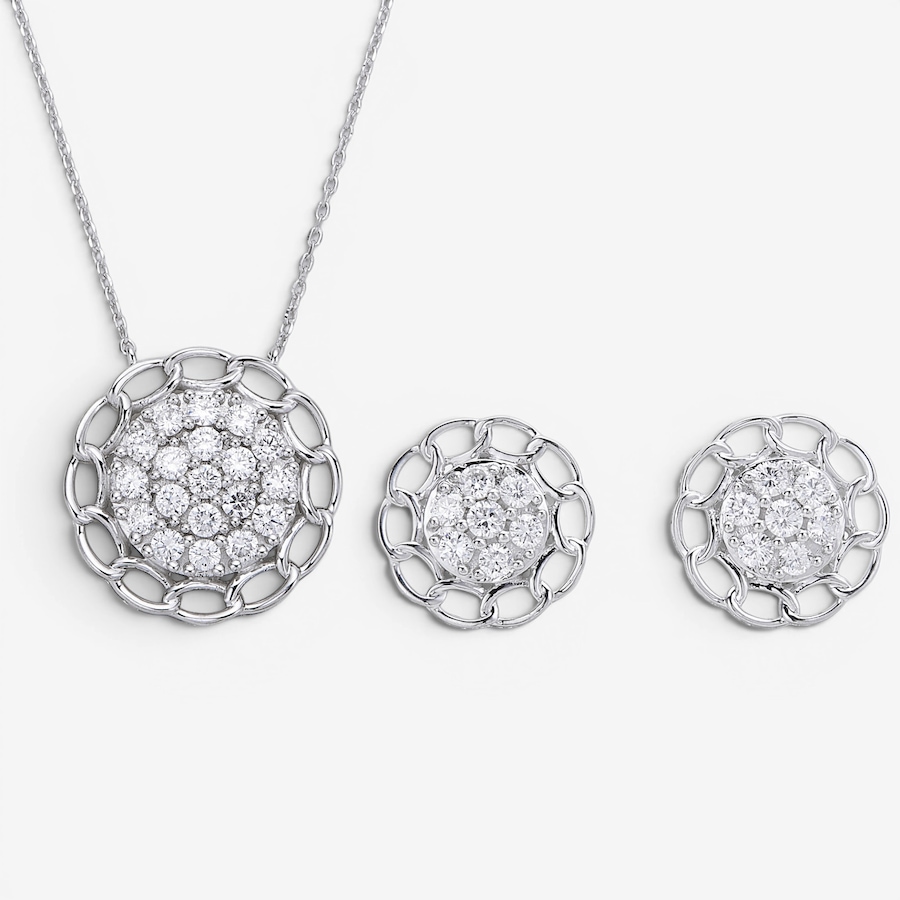 Image 130643.jpg, Product 130-643 / Price $499.99, EVERA Diamonds Sterling Silver Rhodium Plate 2.00ctw Diamond Cluster Pendant with Chain & Earring Set from Evera Diamonds on TSC.ca's Jewellery department