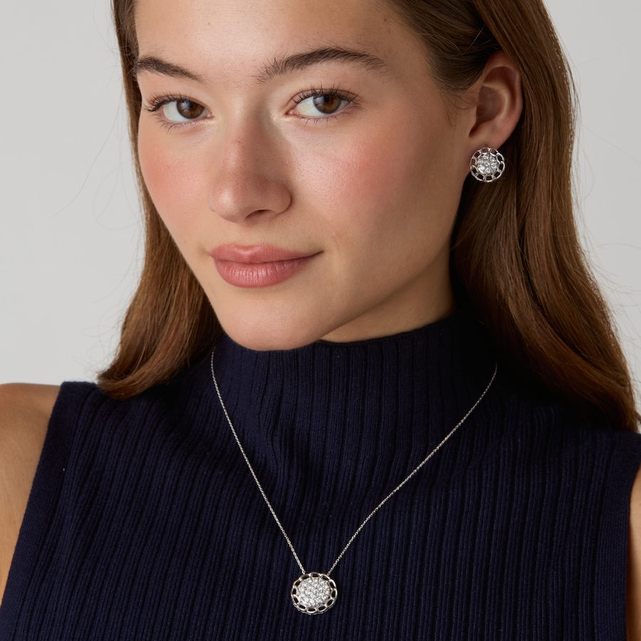 Image 130643_ALTMORE201.jpg, Product 130-643 / Price $499.99, EVERA Diamonds Sterling Silver Rhodium Plate 2.00ctw Diamond Cluster Pendant with Chain & Earring Set from Evera Diamonds on TSC.ca's Jewellery department