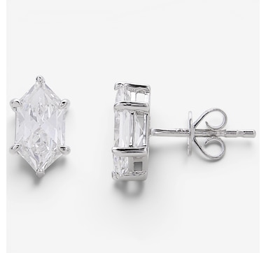 EVERA Diamonds Fancy Cut 14K White Gold 2.00ctw Elongated Hexagon Shape Diamond Earrings