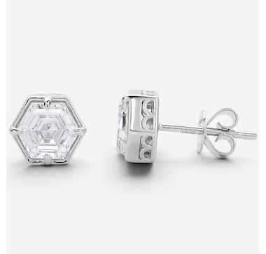 EVERA Diamonds Fancy Cut 14K White Gold 2.00ctw Hexagon Diamond Stud Earrings