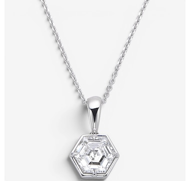 EVERA Diamonds Fancy Cut 14K White Gold 2.00ctw Hexagon Shape Diamond Pendant with Chain