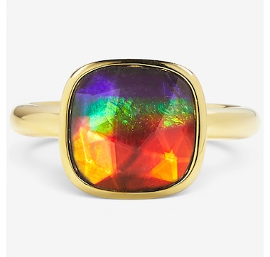 Canadian Ammolite Gems Sterling Silver Ammolite Maple Leaf Cut Out Ring