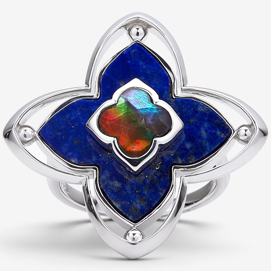 Image 130691_RHOP.jpg, Product 130-691 / Price $679.99, Canadian Ammolite Gems Sterling Silver Ammolite & Lapis Clover Ring from Canadian Ammolite Gems on TSC.ca's Jewellery department