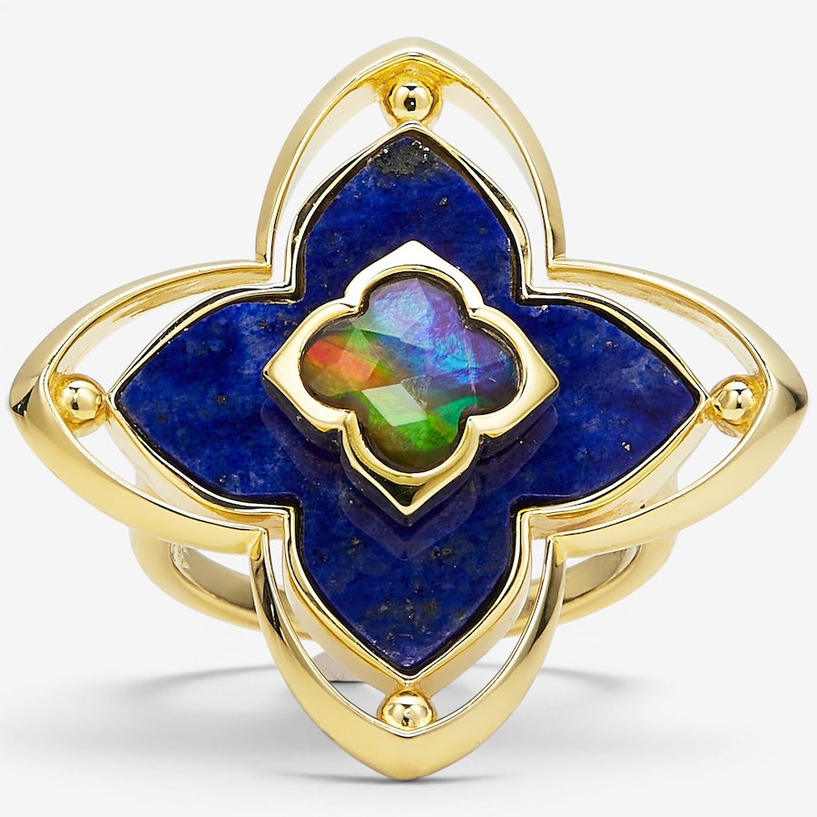 Image 130691_YGP.jpg, Product 130-691 / Price $679.99, Canadian Ammolite Gems Sterling Silver Ammolite & Lapis Clover Ring from Canadian Ammolite Gems on TSC.ca's Jewellery department