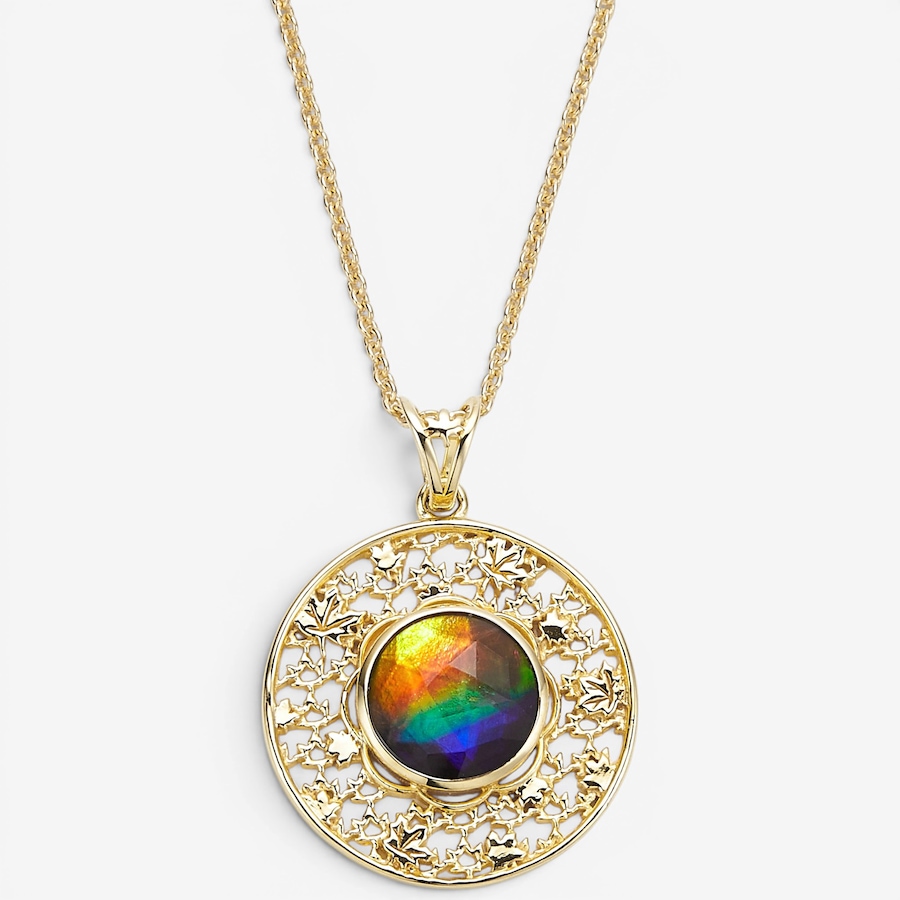 Image 130695_YGP.jpg, Product 130-695 / Price $599.99, Canadian Ammolite Gems Sterling Silver Ammolite Maple Leaf Scroll Medallion Pendant With Chain from Canadian Ammolite Gems on TSC.ca's Jewellery department