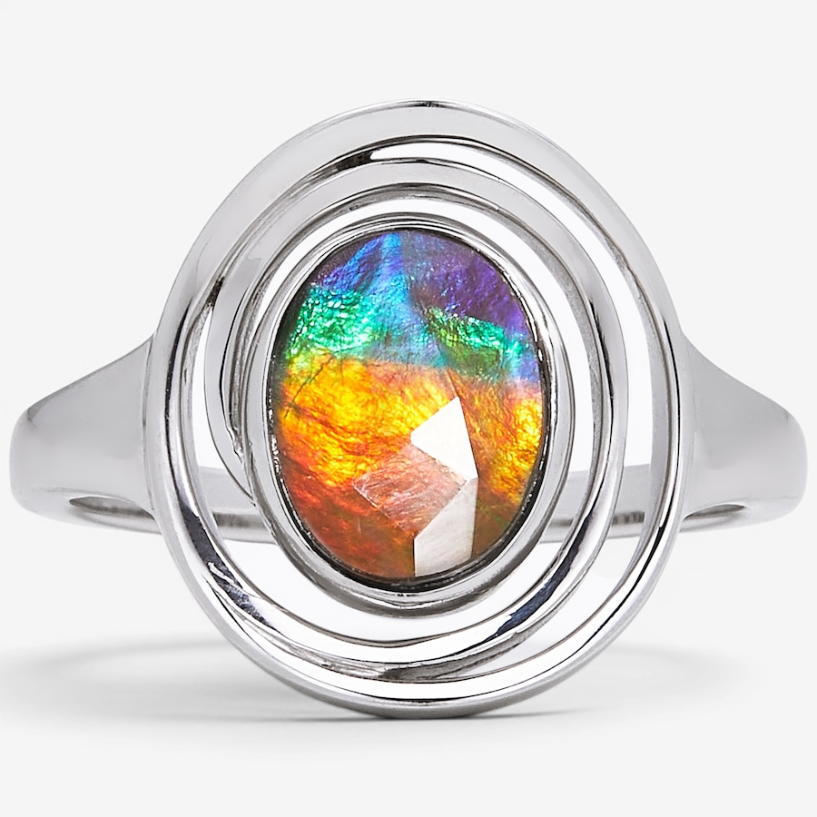 Image 130697_RHOP.jpg, Product 130-697 / Price $399.99, Canadian Ammolite Gems Sterling Silver Oval Ammolite Concentric Ring from Canadian Ammolite Gems on TSC.ca's Jewellery department