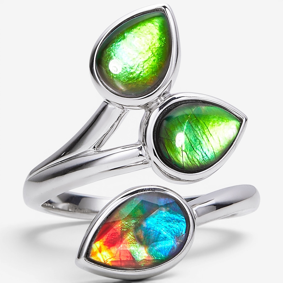Image 130700_RHOP.jpg, Product 130-700 / Price $699.99, Canadian Ammolite Gems Sterling Silver Round Ammolite Maple Leaf Scroll Thick Band Ring from Canadian Ammolite Gems on TSC.ca's Jewellery department