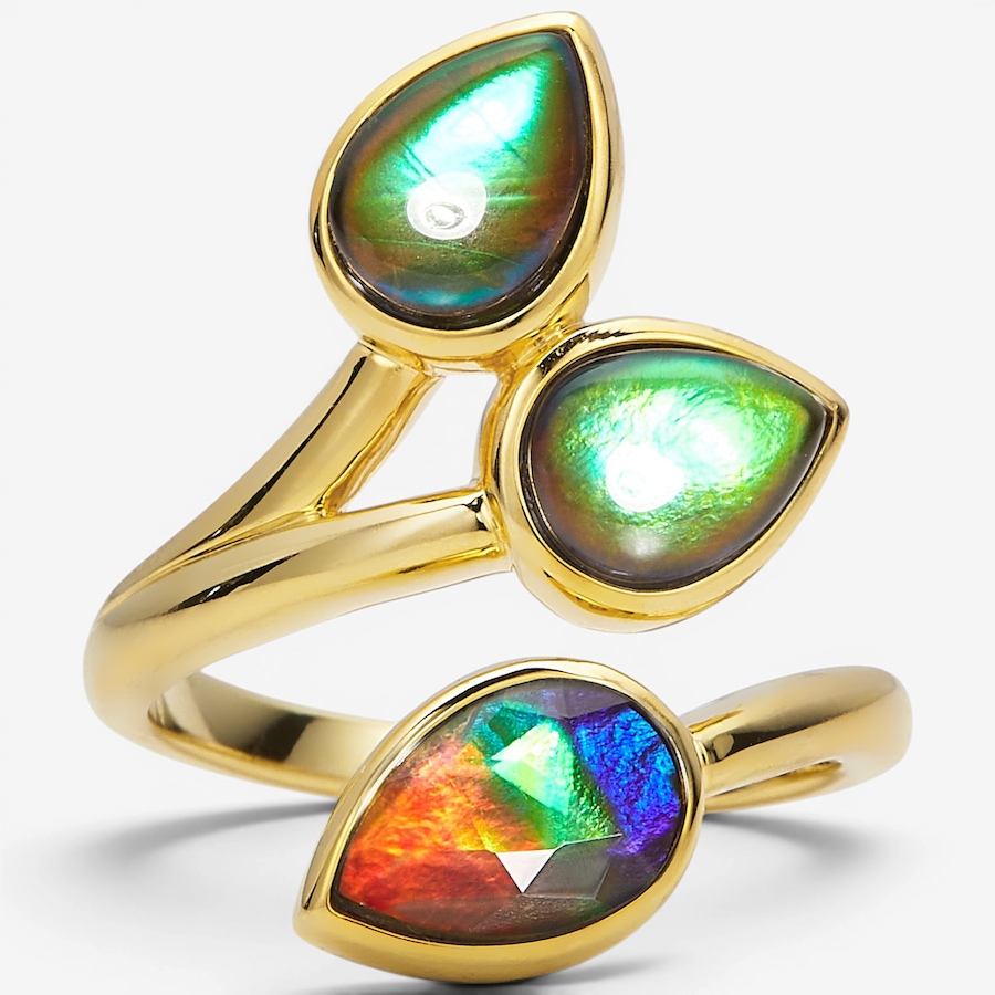 Image 130700_YGP.jpg, Product 130-700 / Price $699.99, Canadian Ammolite Gems Sterling Silver Round Ammolite Maple Leaf Scroll Thick Band Ring from Canadian Ammolite Gems on TSC.ca's Jewellery department