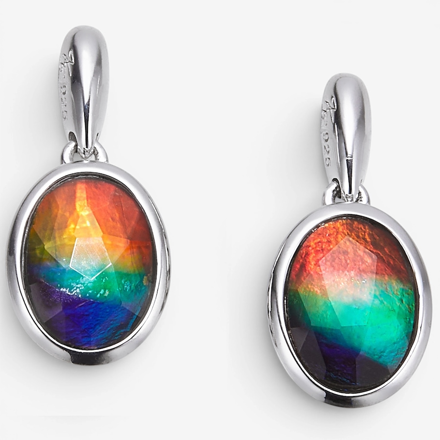 Image 130701_RHOP.jpg, Product 130-701 / Price $379.99, Canadian Ammolite Gems Sterling Silver Oval Ammolite Maple Leaf Cut Out Drop Earrings from Canadian Ammolite Gems on TSC.ca's Jewellery department