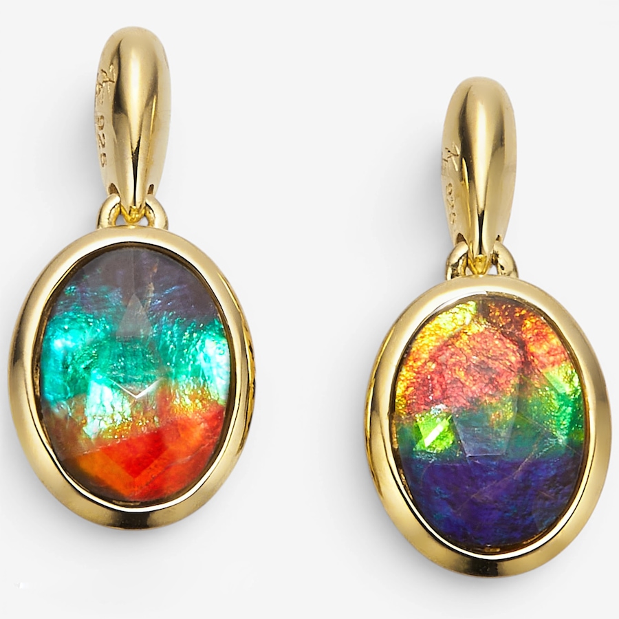Image 130701_YGP.jpg, Product 130-701 / Price $379.99, Canadian Ammolite Gems Sterling Silver Oval Ammolite Maple Leaf Cut Out Drop Earrings from Canadian Ammolite Gems on TSC.ca's Jewellery department