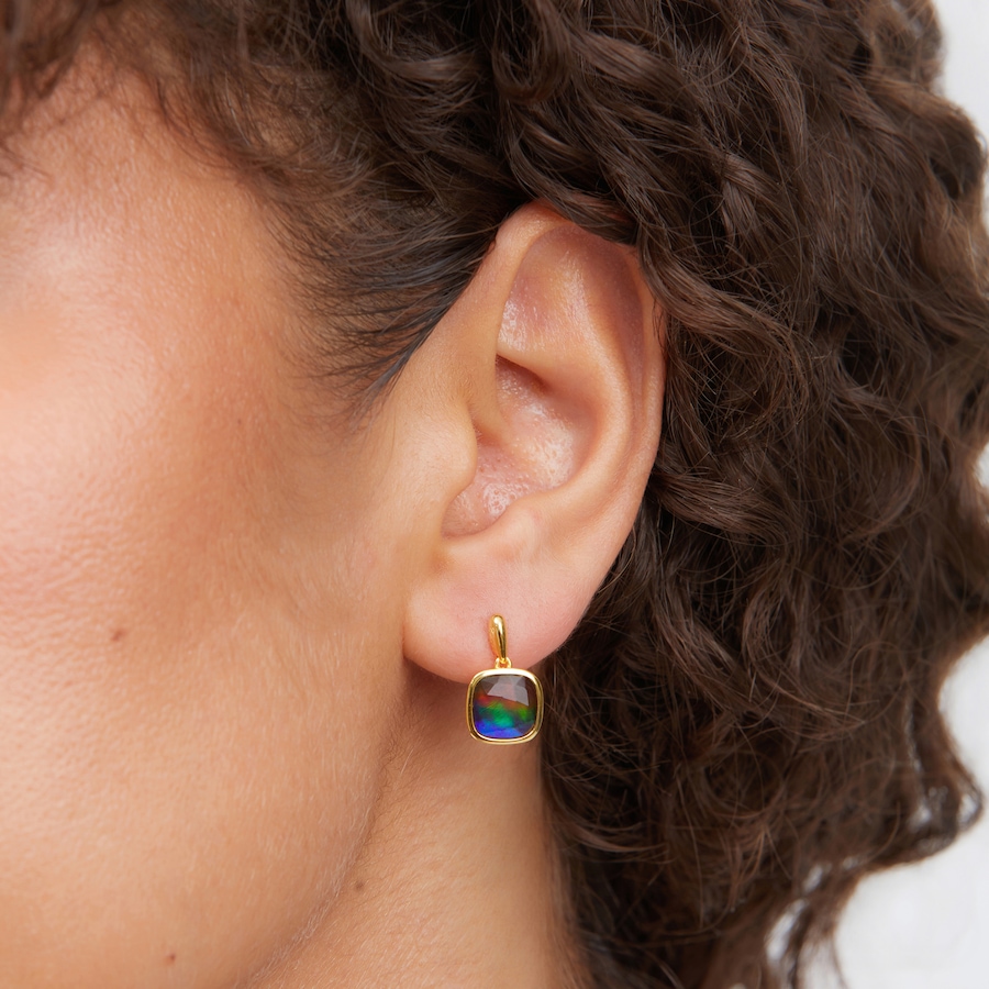 Image 130703_ALTMORE2.jpg, Product 130-703 / Price $399.99, Canadian Ammolite Gems Sterling Silver Cushion Cut Ammolite Maple Leaf Cut Out Drop Earrings from Canadian Ammolite Gems on TSC.ca's Jewellery department