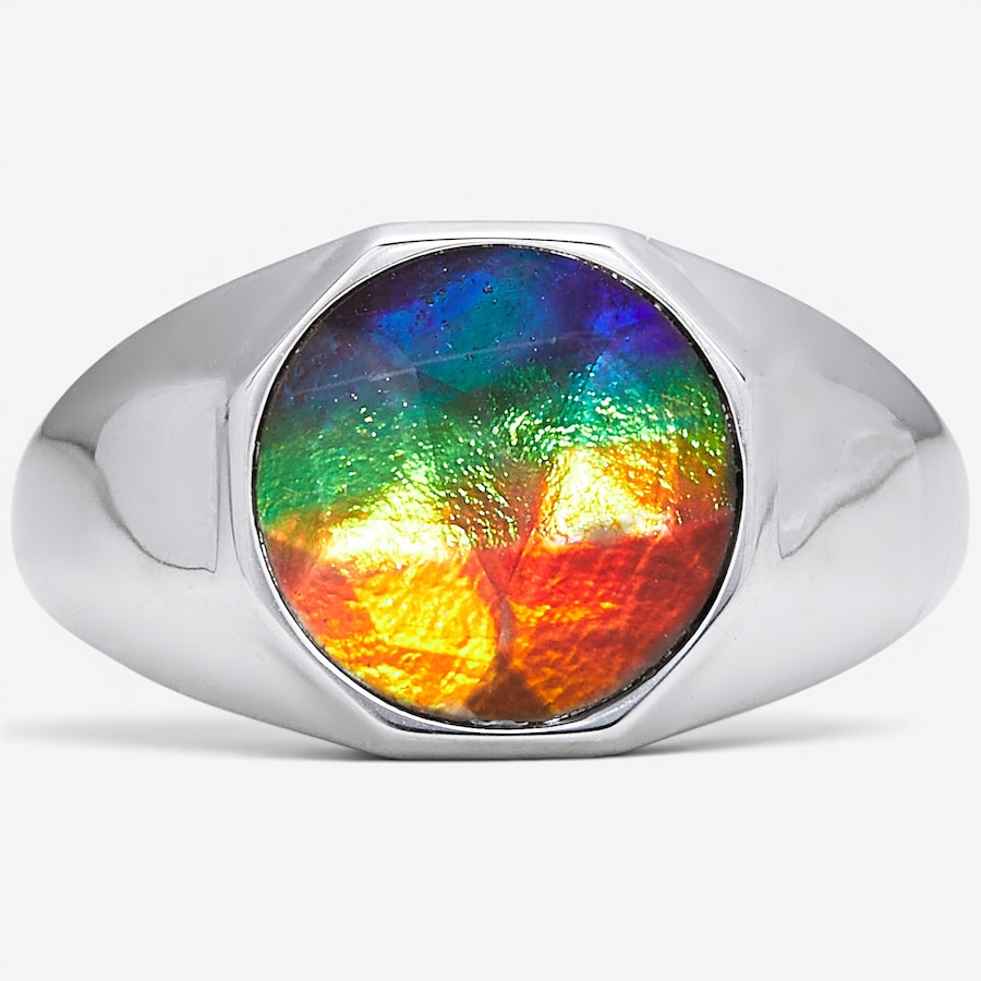 Image 130704_RHOP.jpg, Product 130-704 / Price $499.99, Canadian Ammolite Gems Sterling Silver Cushion Ammolite & White Topaz Halo Ring from Canadian Ammolite Gems on TSC.ca's Jewellery department