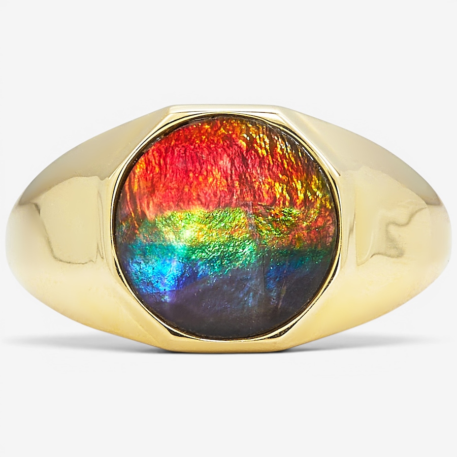 Image 130704_YGP.jpg, Product 130-704 / Price $499.99, Canadian Ammolite Gems Sterling Silver Cushion Ammolite & White Topaz Halo Ring from Canadian Ammolite Gems on TSC.ca's Jewellery department