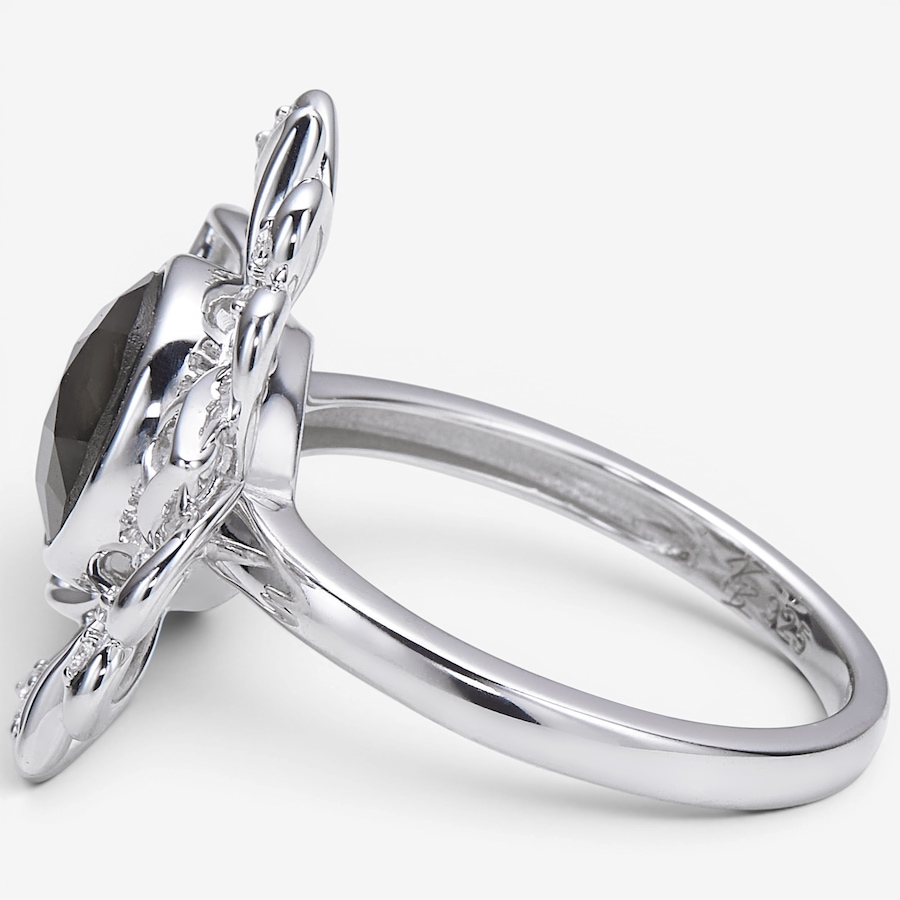 Image 130708_ALTMORE1.jpg, Product 130-708 / Price $629.99, Canadian Ammolite Gems Sterling Silver Ammolite With White Topaz Floral Ring from Canadian Ammolite Gems on TSC.ca's Jewellery department