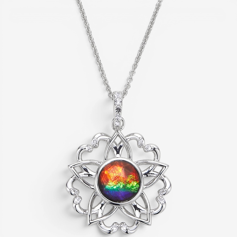Image 130709_RHOP.jpg, Product 130-709 / Price $529.99, Canadian Ammolite Gems Sterling Silver Ammolite Floral Pendant With Chain from Canadian Ammolite Gems on TSC.ca's Jewellery department