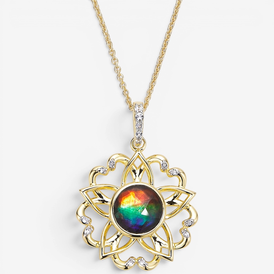 Image 130709_YGP.jpg, Product 130-709 / Price $529.99, Canadian Ammolite Gems Sterling Silver Ammolite Floral Pendant With Chain from Canadian Ammolite Gems on TSC.ca's Jewellery department
