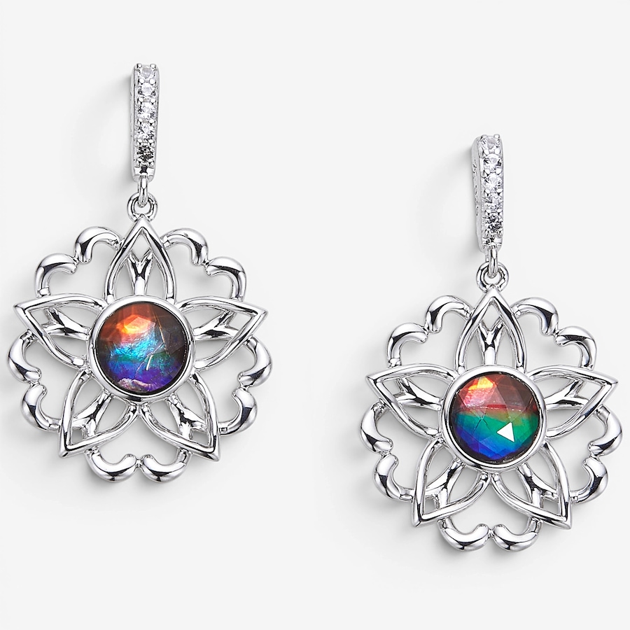 Image 130717_RHOP.jpg, Product 130-717 / Price $499.99, Canadian Ammolite Gems Sterling Silver Round Ammolite Floral Dangle Earrings from Canadian Ammolite Gems on TSC.ca's Jewellery department