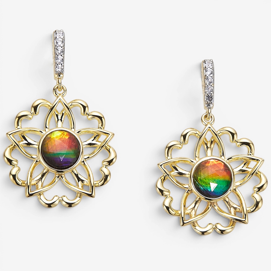 Image 130717_YGP.jpg, Product 130-717 / Price $499.99, Canadian Ammolite Gems Sterling Silver Round Ammolite Floral Dangle Earrings from Canadian Ammolite Gems on TSC.ca's Jewellery department