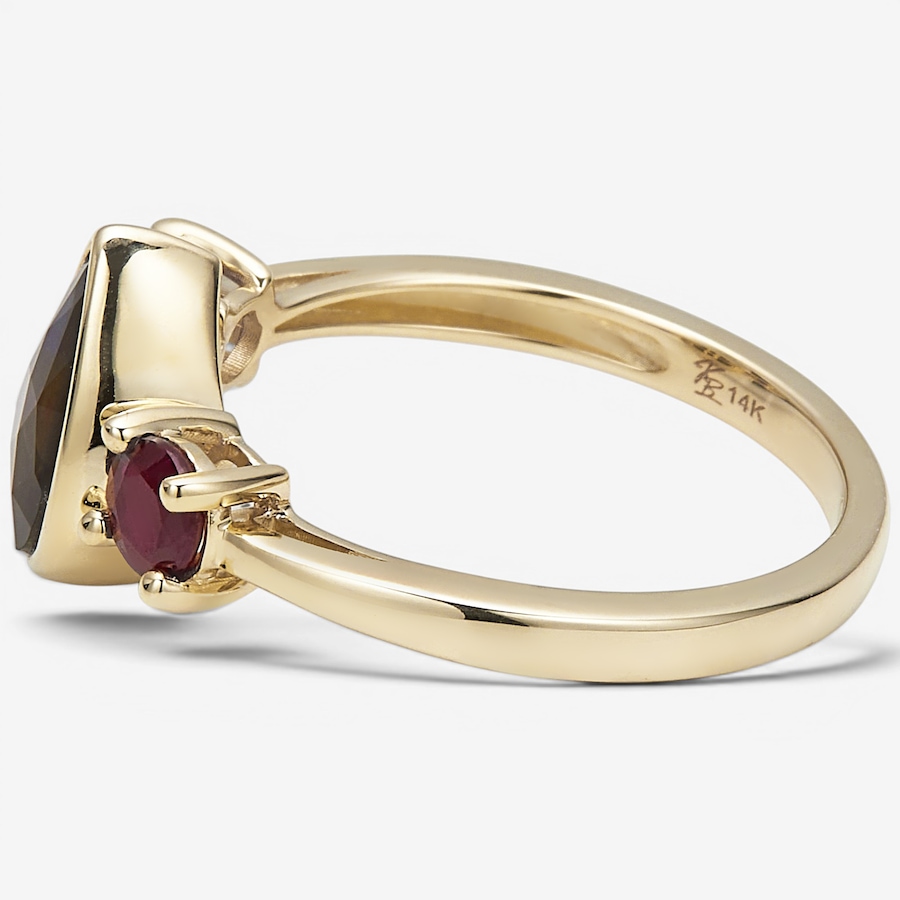 Image 130718_ALTMORE1.jpg, Product 130-718 / Price $1,999.99, Canadian Ammolite Gems 14K Yellow Gold Teardrop Ammolite & Ruby Accent Ring from Canadian Ammolite Gems on TSC.ca's Jewellery department