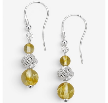 Amber Extraordinaire Sterling Silver Drop Shape Amber Earrings