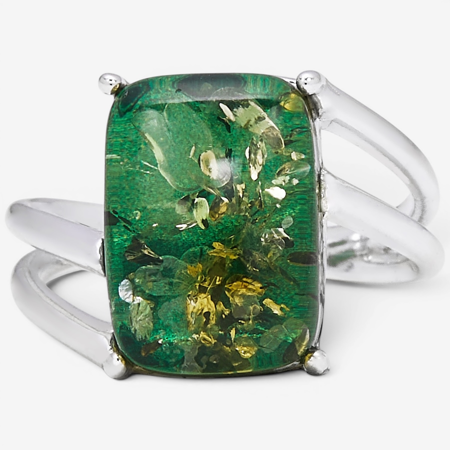 Image 130729_GRNSS.jpg, Product 130-729 / Price $69.99, Amber Extraordinaire Sterling Silver Rectangle Cut Amber Ring from Amber Extraordinaire on TSC.ca's Jewellery department
