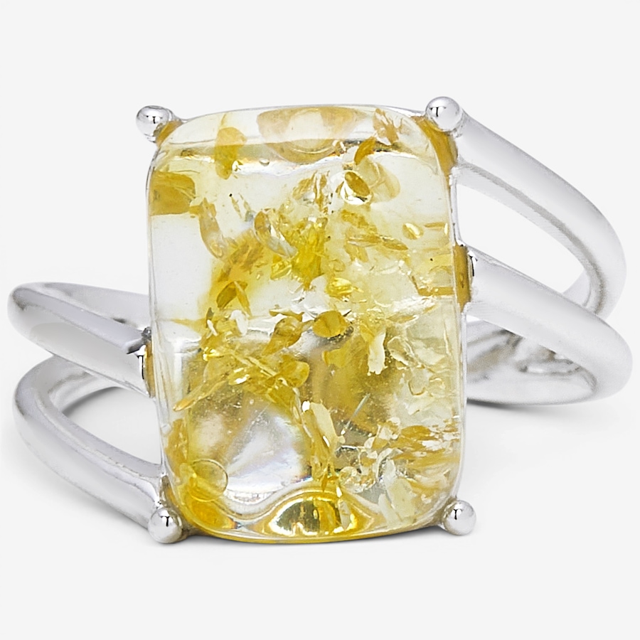 Image 130729_LEMSS.jpg, Product 130-729 / Price $69.99, Amber Extraordinaire Sterling Silver Rectangle Cut Amber Ring from Amber Extraordinaire on TSC.ca's Jewellery department