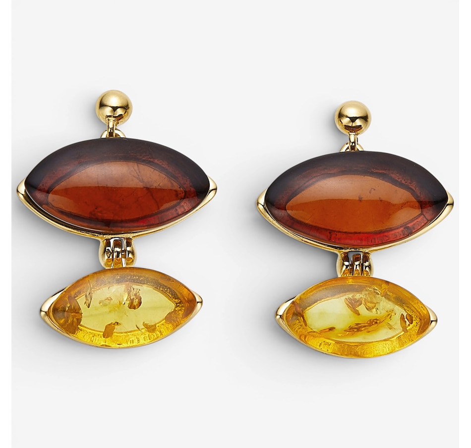 Image 130732_MTCHY.jpg, Product 130-732 / Price $139.99, Amber Extraordinaire Sterling Silver Yellow Gold Plate Amber Earrings from Amber Extraordinaire on TSC.ca's Jewellery department