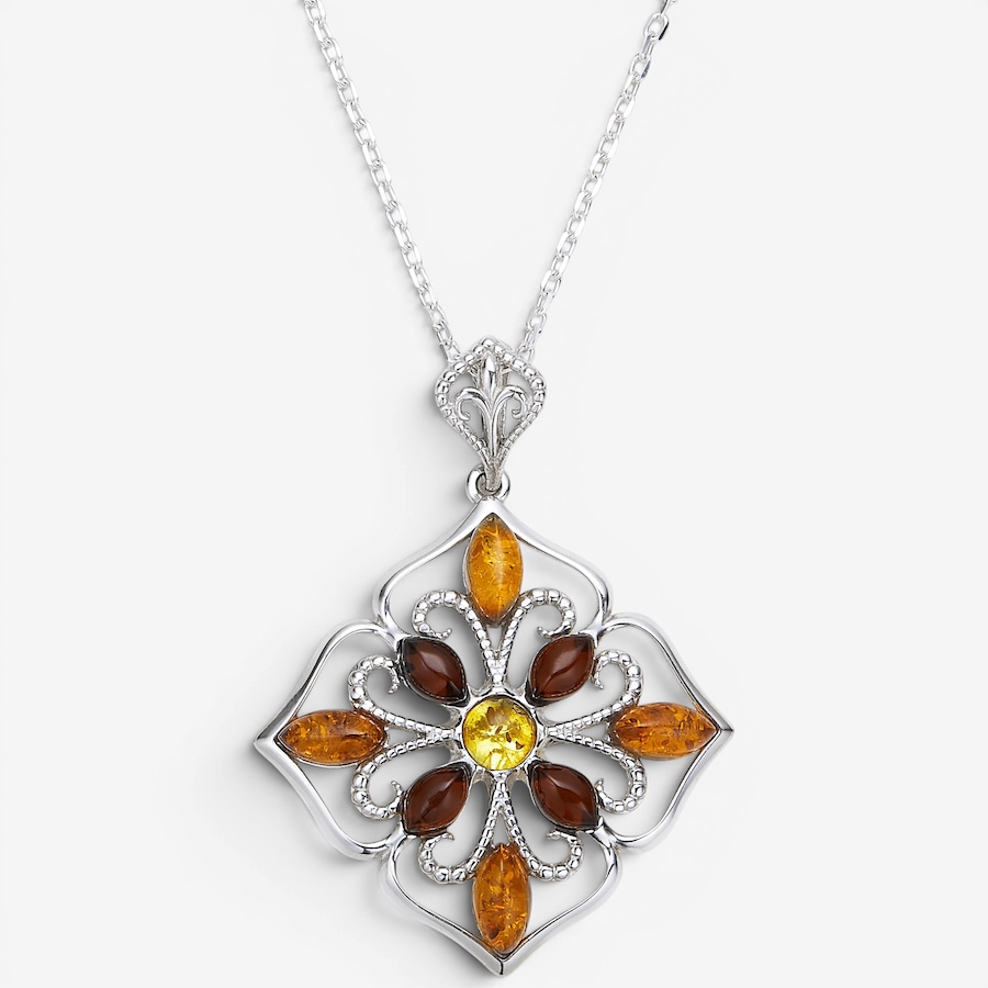Image 130736_MTCHY.jpg, Product 130-736 / Price $119.99, Amber Extraordinaire Sterling Silver Multi Marquise Amber Pendant from Amber Extraordinaire on TSC.ca's Jewellery department