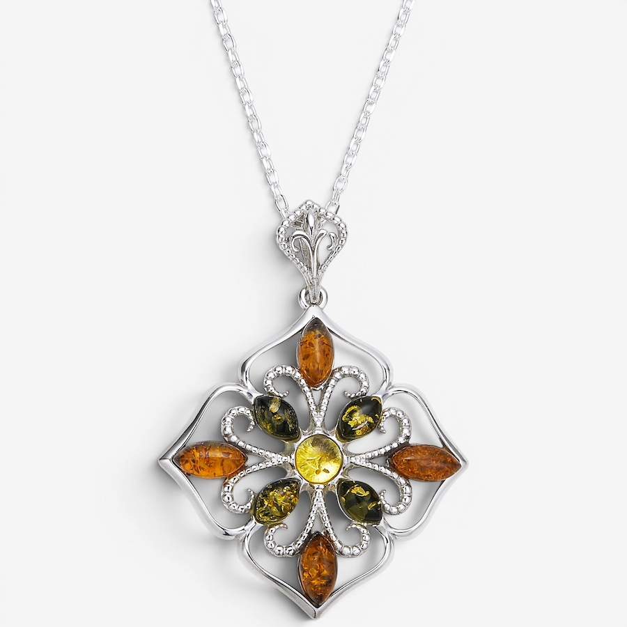 Image 130736_MUGR.jpg, Product 130-736 / Price $119.99, Amber Extraordinaire Sterling Silver Multi Marquise Amber Pendant from Amber Extraordinaire on TSC.ca's Jewellery department
