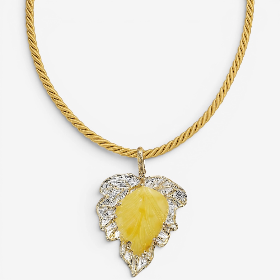 Image 130739.jpg, Product 130-739 / Price $639.99, Amber Extraordinaire Gallery Collection Sterling Silver Yellow Gold Plate Carved Amber Leaf Pendant from Amber Extraordinaire on TSC.ca's Jewellery department