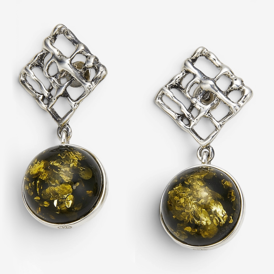 Image 130757_GRN.jpg, Product 130-757 / Price $109.99, Amber Extraordinaire Sterling Silver Yellow Gold Plate Amber Earrings from Amber Extraordinaire on TSC.ca's Jewellery department