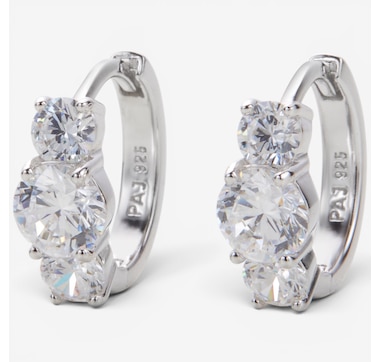 Diamonelle Sterling Silver 3 Stone Hoop Earrings