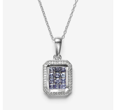 Sterling Silver Tanzanite &amp; White Zircon Pendant With Chain