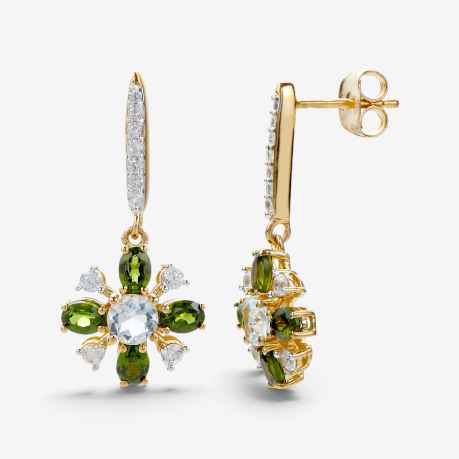 Image 130896.jpg, Product 130-896 / Price $99.99, Sterling Silver/Yellow Gold Plate Aquamarine and White Zircon Earrings from Gem Reflections on TSC.ca's Jewellery department