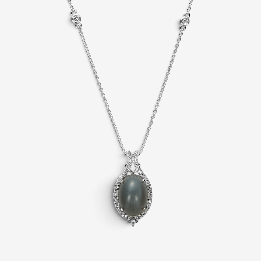Image 130898.jpg, Product 130-898 / Price $129.99, Sterling Silver Moonstone and White Zircon Pendant with Chain from Gem Reflections on TSC.ca's Jewellery department