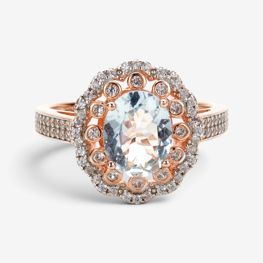 Image 130906.jpg, Product 130-906 / Price $199.99, Sterling Silver/14K Rose Gold Plated Aquamarine and White Zircon Ring from Gem Reflections on TSC.ca's Jewellery department
