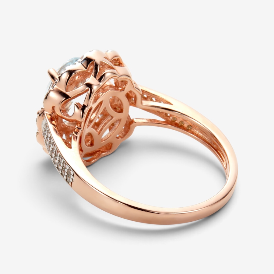 Image 130906_ALTMORE1.jpg, Product 130-906 / Price $199.99, Sterling Silver/14K Rose Gold Plated Aquamarine and White Zircon Ring from Gem Reflections on TSC.ca's Jewellery department
