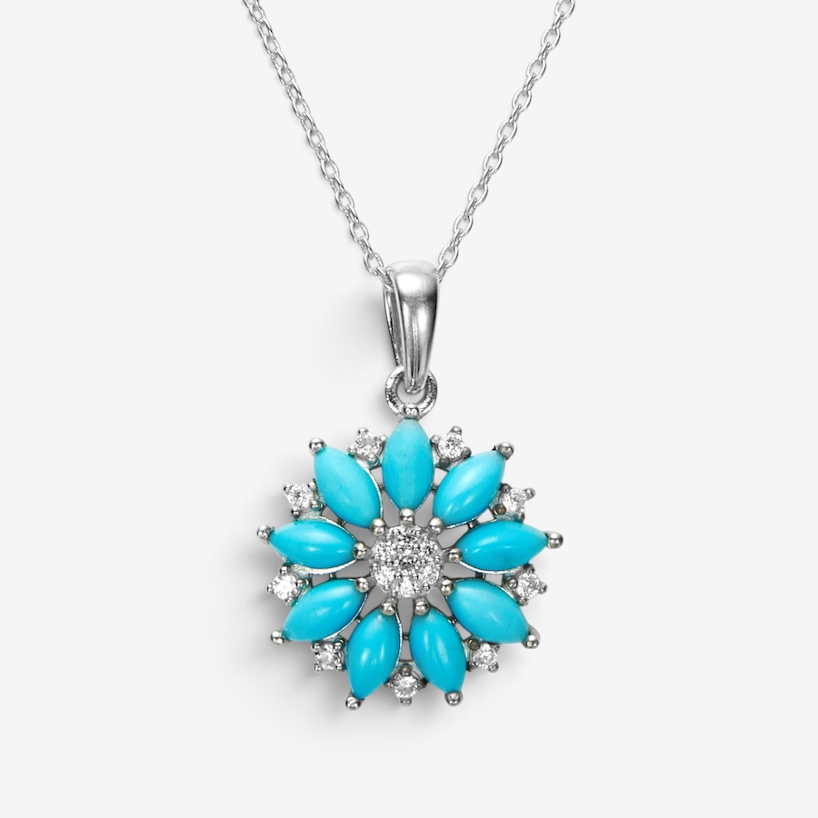 Image 130915.jpg, Product 130-915 / Price $149.99, Sterling Silver Turquoise & White Zircon Pendant With Chain from Gem Reflections on TSC.ca's Jewellery department