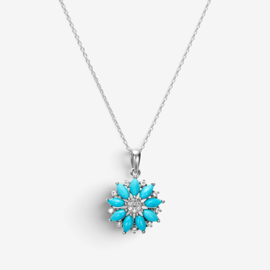 Image 130915_ALTMORE1.jpg, Product 130-915 / Price $149.99, Sterling Silver Turquoise & White Zircon Pendant With Chain from Gem Reflections on TSC.ca's Jewellery department
