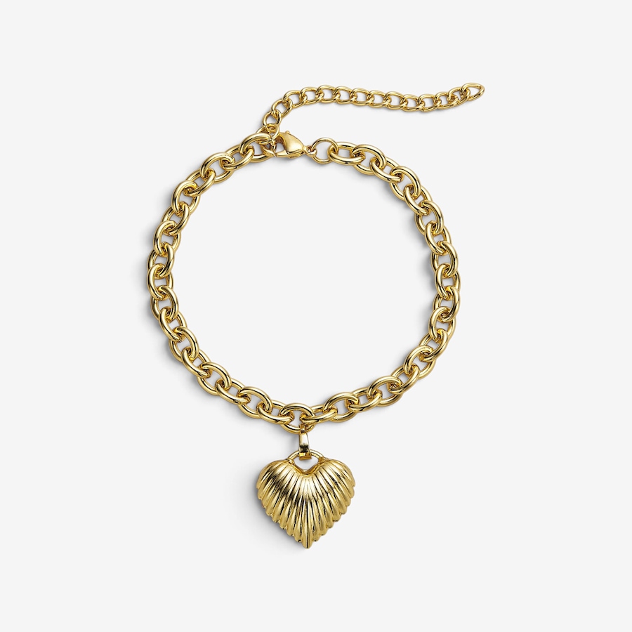 Image 131077.jpg, Product 131-077 / Price $89.99, 18K Yellow Gold Plate Rolo Link Bracelet with Heart Charm from Gem Reflections on TSC.ca's Jewellery department