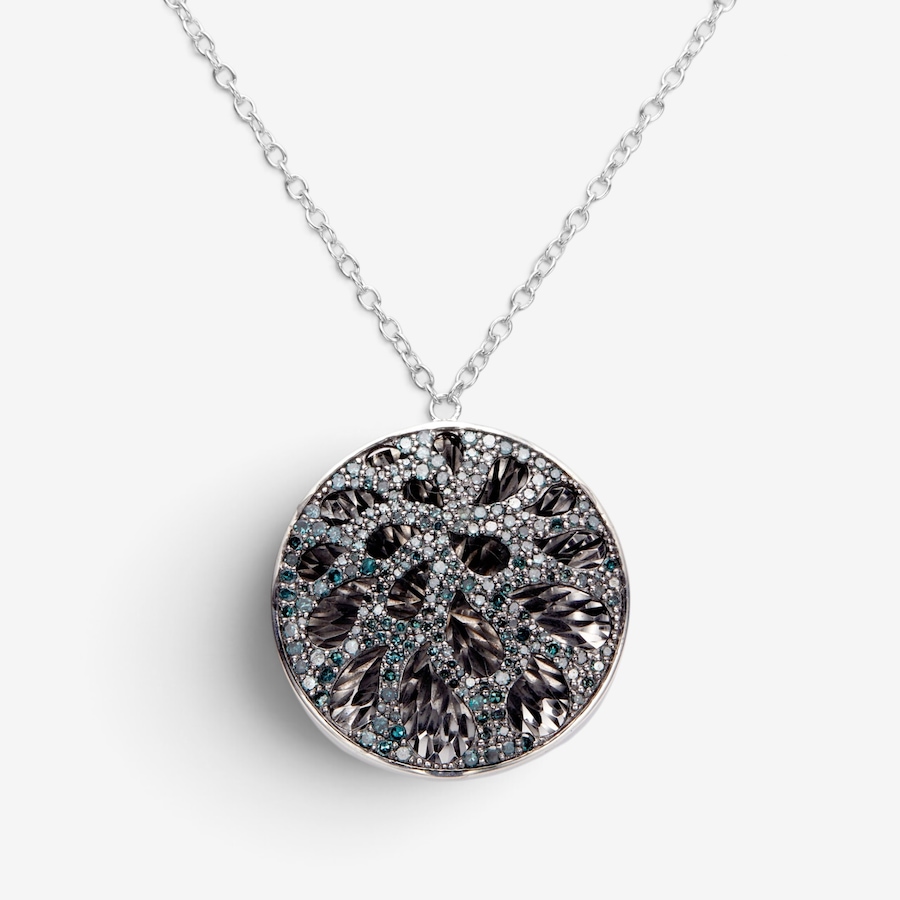 Image 131144.jpg, Product 131-144 / Price $399.99, Colours of Diamonds Sterling Silver Rhodium Plate 1.28ctw Blue Diamond Circle Pendant Necklace from Colours of Diamonds on TSC.ca's Jewellery department