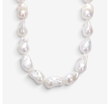 Roz Kwan Sterling Silver 13–15 mm Natural White Nucleated Baroque Freshwater Pearl Necklace