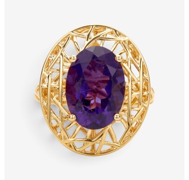 Sterling Silver Yellow Gold Plate 14x10mm Oval Gemstone Ring