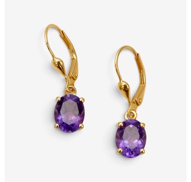Sterling Silver Yellow Gold Plate Oval Gemstone Leverback Earrings