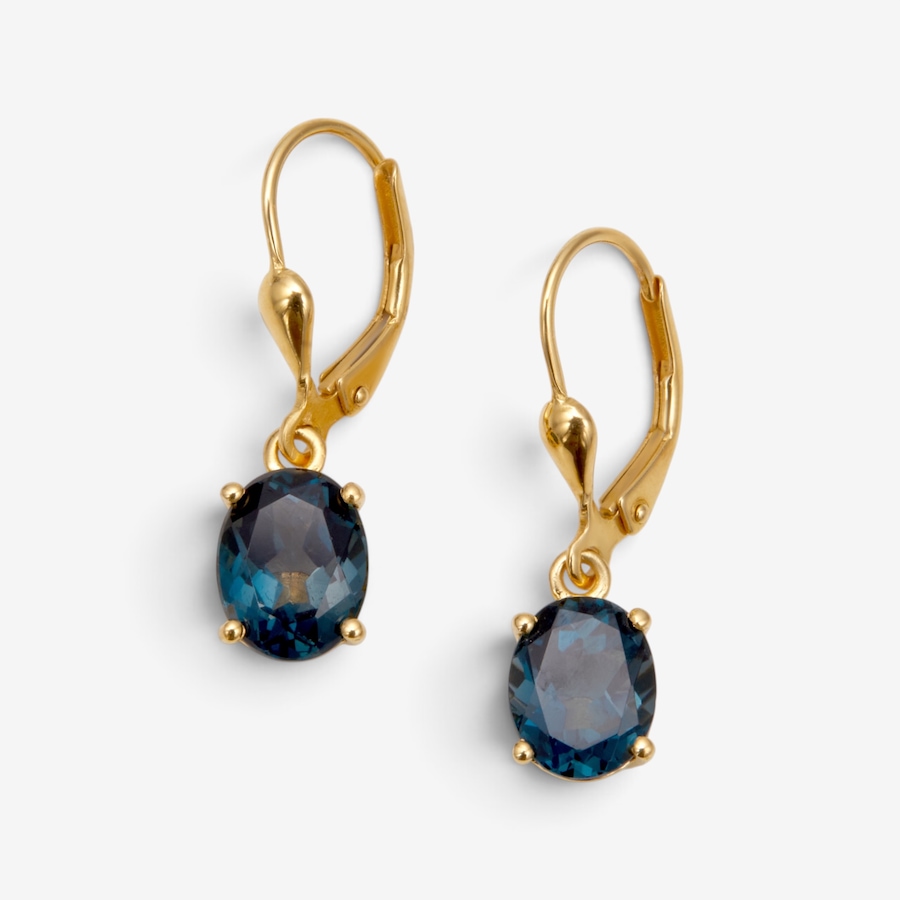 Image 131294_LBLTZ.jpg, Product 131-294 / Price $129.99, Sterling Silver Yellow Gold Plate Oval Gemstone Leverback Earrings from Gem Reflections on TSC.ca's Jewellery department