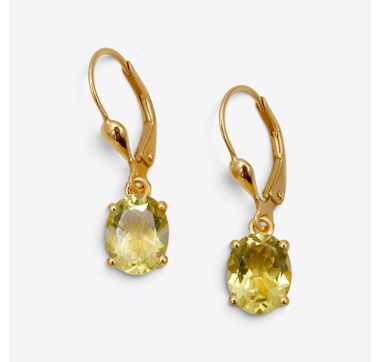 Sterling Silver Yellow Gold Plate Oval Gemstone Leverback Earrings