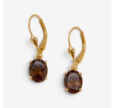 Sterling Silver Yellow Gold Plate Oval Gemstone Leverback Earrings