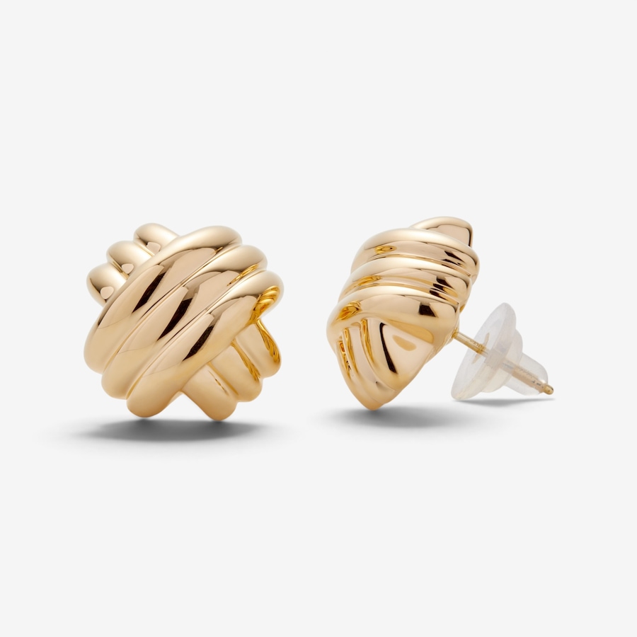 Image 131332.jpg, Product 131-332 / Price $329.99, Soave Oro 14K Yellow Gold Resin Filled Polished Striped Cross Button Hoop Earrings from Soave Oro on TSC.ca's Jewellery department