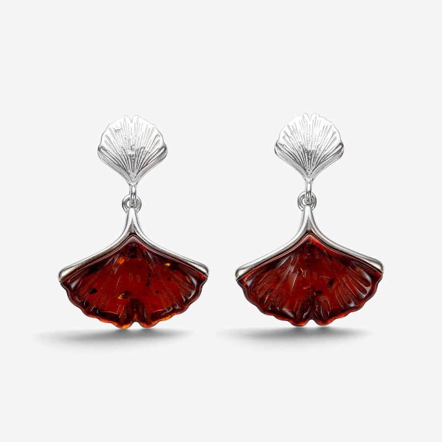 Image 131346.jpg, Product 131-346 / Price $99.99, Amber Extraordinaire Sterling Silver Cognac Amber Ginko Leaf Earrings from Amber Extraordinaire on TSC.ca's Jewellery department